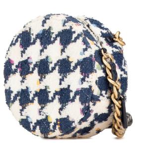 Chanel Navy and White 2020 Tweed 19 Round Clutch With Chain 2