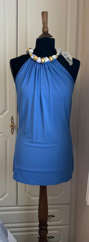 Blumarine Scarf Tie Neck Detail Blue Stretch Top 2
