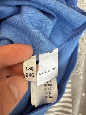 Blumarine Scarf Tie Neck Detail Blue Stretch Top 6