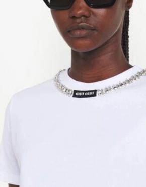Miu Miu White Crystal Embellished T-Shirt 3