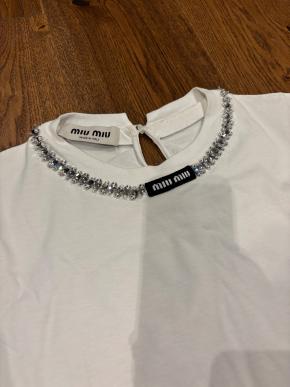 Miu Miu White Crystal Embellished T-Shirt 2