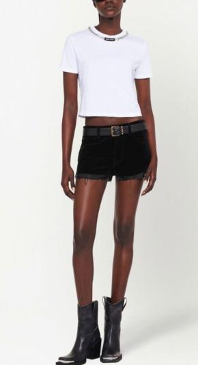 Miu Miu White Crystal Embellished T-Shirt 5