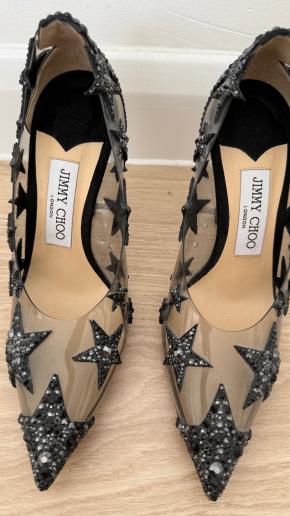 Jimmy Choo Embellished Plexi Heels 10