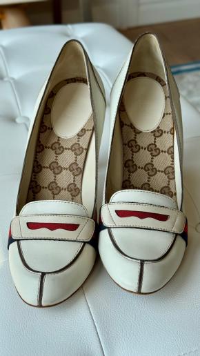 Gucci White Leather Heeled Pumps 11