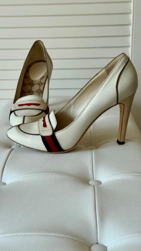 Gucci White Leather Heeled Pumps 8