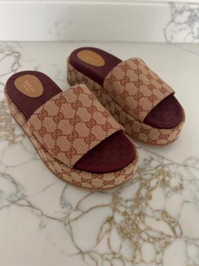 Gucci Logo Canvas Wedge Mules 2