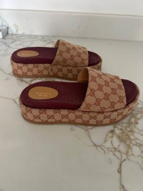 Gucci Logo Canvas Wedge Mules 3