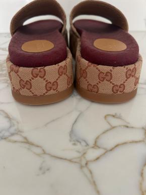 Gucci Logo Canvas Wedge Mules 4
