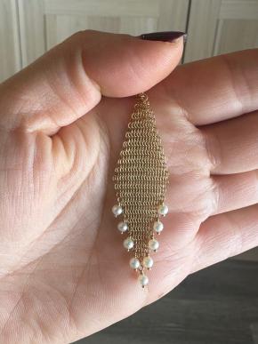 Tiffany Gold Mesh And Freshwater Pearly Pendant/Necklace 2