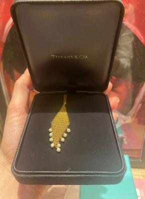 Tiffany Gold Mesh And Freshwater Pearly Pendant/Necklace 3