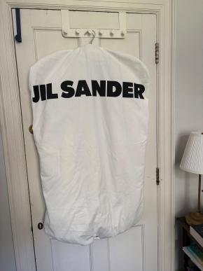 Jil Sander Cream Wool Cape with Black Trim 10