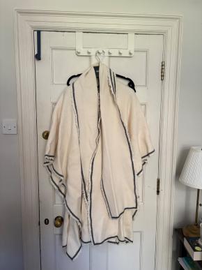Jil Sander Cream Wool Cape with Black Trim 7