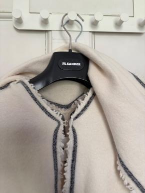 Jil Sander Cream Wool Cape with Black Trim 11
