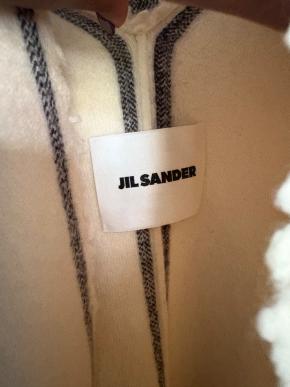 Jil Sander Cream Wool Cape with Black Trim 8