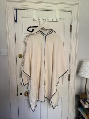 Jil Sander Cream Wool Cape with Black Trim 6