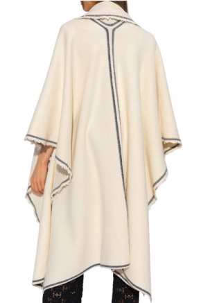 Jil Sander Cream Wool Cape with Black Trim 3