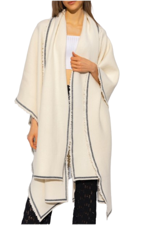 Jil Sander Cream Wool Cape with Black Trim 4