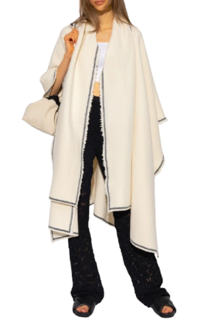 Jil Sander Cream Wool Cape with Black Trim 2