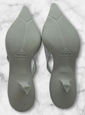 Prada TSilver riangle-Logo Plaque Leather Slingback Pumps 7