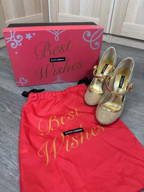 Dolce & Gabbana Gold Mesh And Crystal Mary Jane Heels 7