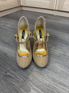 Dolce & Gabbana Gold Mesh And Crystal Mary Jane Heels 9