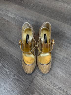 Dolce & Gabbana Gold Mesh And Crystal Mary Jane Heels 10