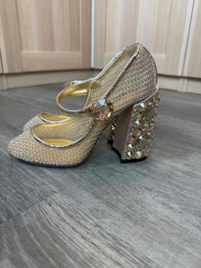 Dolce & Gabbana Gold Mesh And Crystal Mary Jane Heels 2