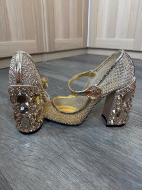 Dolce & Gabbana Gold Mesh And Crystal Mary Jane Heels 3