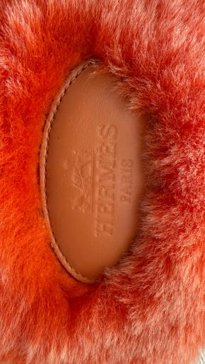 Hermes Orange Shearling Oran Sandals 3