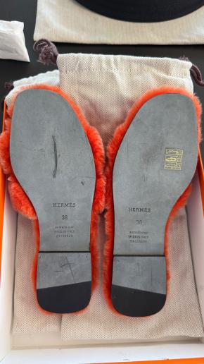 Hermes Orange Shearling Oran Sandals 4