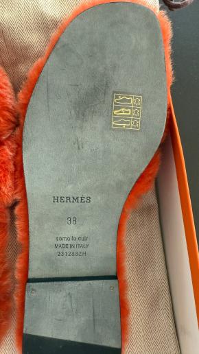 Hermes Orange Shearling Oran Sandals 5