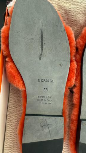 Hermes Orange Shearling Oran Sandals 6