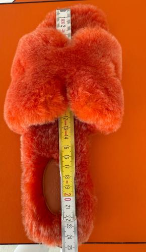 Hermes Orange Shearling Oran Sandals 7