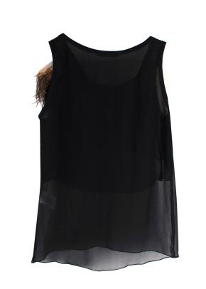 Celine Black Silk Tank Top with Ostrich Feather Trim Sheer Top 2