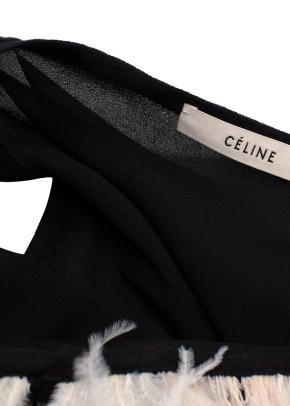 Celine Black Silk Tank Top with Ostrich Feather Trim Sheer Top 3