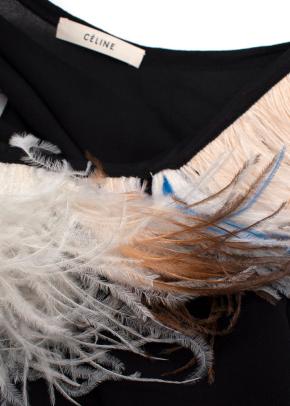 Celine Black Silk Tank Top with Ostrich Feather Trim Sheer Top 5