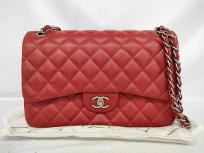 Chanel Classic Red Lambskin Jumbo Double Flap Bag 2