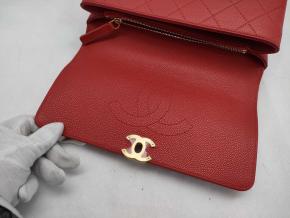 Chanel Red Grained Calfskin Small Stitched Flap Bag 8