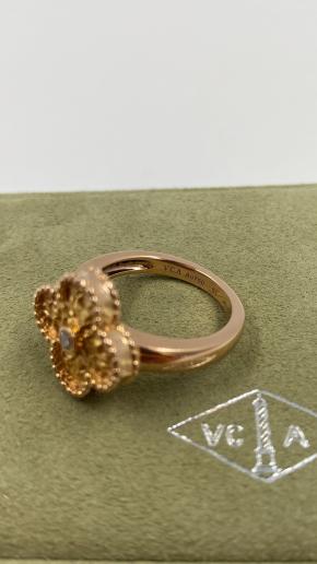 Van Cleef Vintage Alhambra Diamond Set Yellow Gold Ring 4