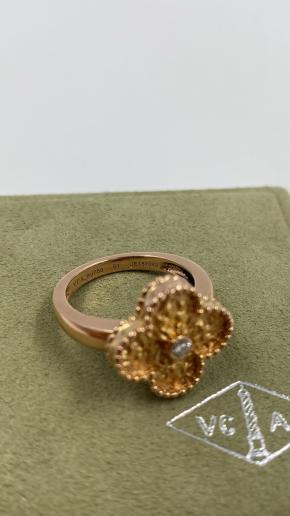 Van Cleef Vintage Alhambra Diamond Set Yellow Gold Ring 5