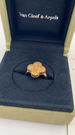 Van Cleef Vintage Alhambra Diamond Set Yellow Gold Ring 2