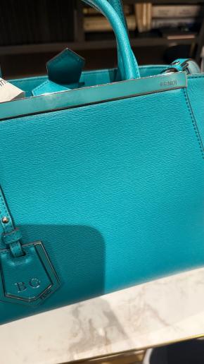 Fendi 2Jours Teal Leather Tote 14
