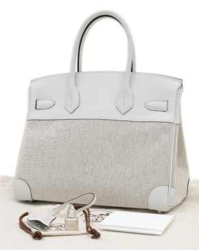 Hermès Grey Swift Leather & Toile Birkin 30cm with Silver Hardware 6