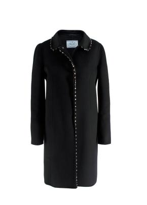 Prada Black Wool Blend Coat with Crystal Detailing 2