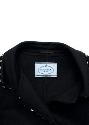 Prada Black Wool Blend Coat with Crystal Detailing 4