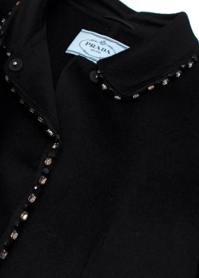 Prada Black Wool Blend Coat with Crystal Detailing 8
