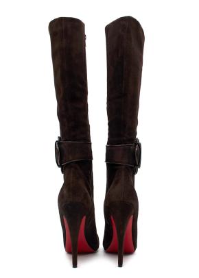 Christian Louboutin Brown Suede Heeled Boots with Buckle Detail 9