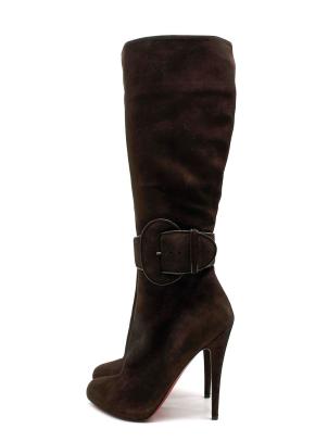 Christian Louboutin Brown Suede Heeled Boots with Buckle Detail 6