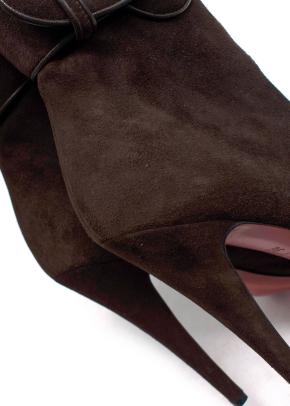 Christian Louboutin Brown Suede Heeled Boots with Buckle Detail 4