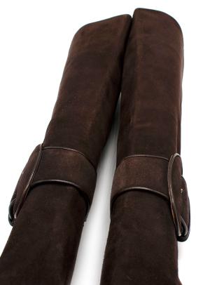 Christian Louboutin Brown Suede Heeled Boots with Buckle Detail 5